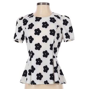 C Luce Floral Puff Sleeve Peplum Top Size Small